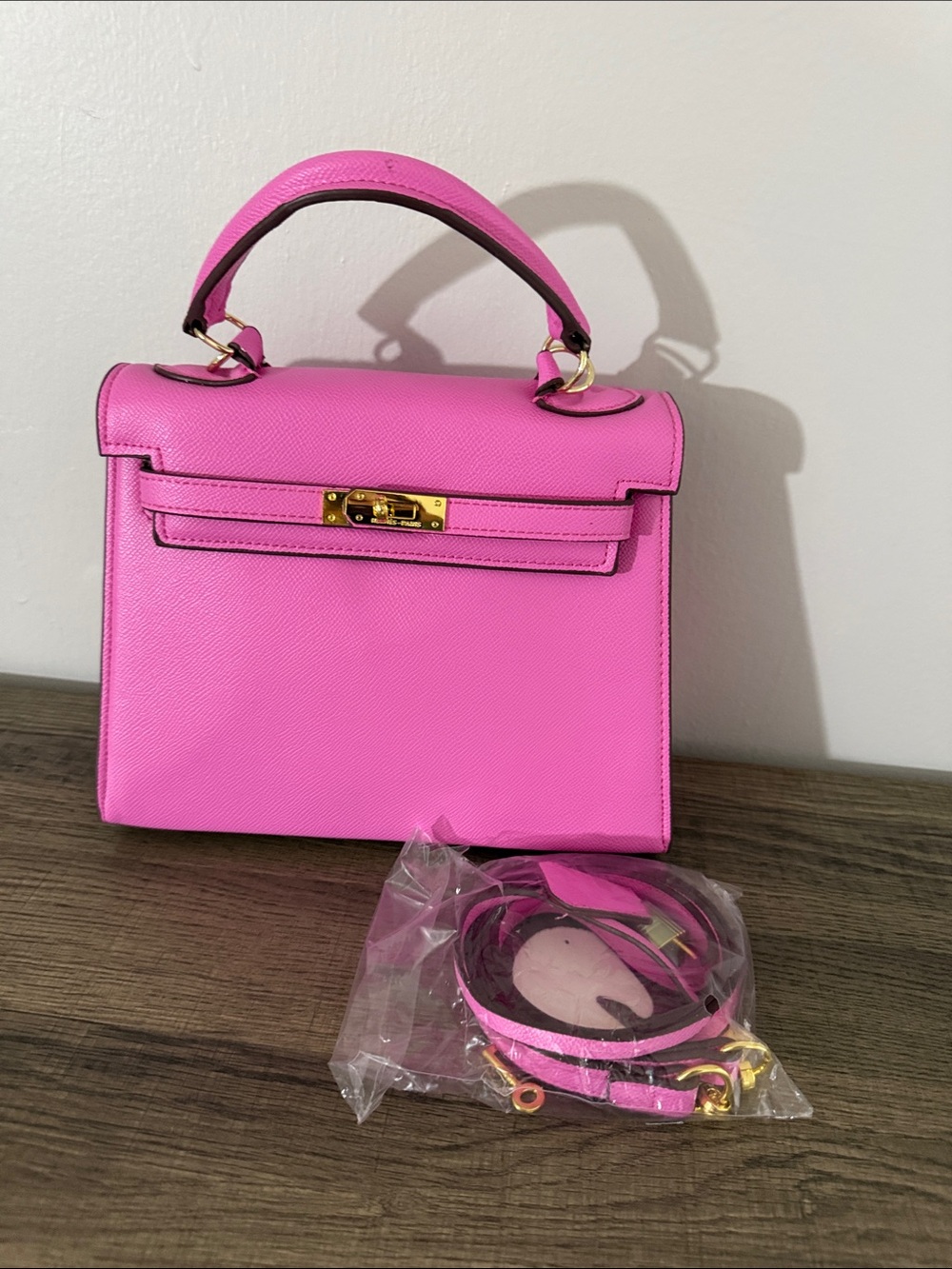 Pink Top-Handle Women’s Handbag with Gold Hardware